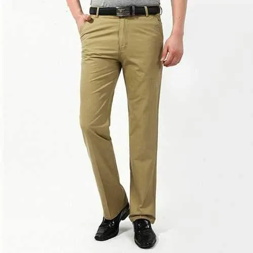 100% Cotton Casual Solid Straight-Leg Thin Pants for Men