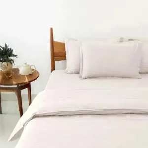 100% Cotton Satin Stripe 210 TC Duvet Cover Set - White