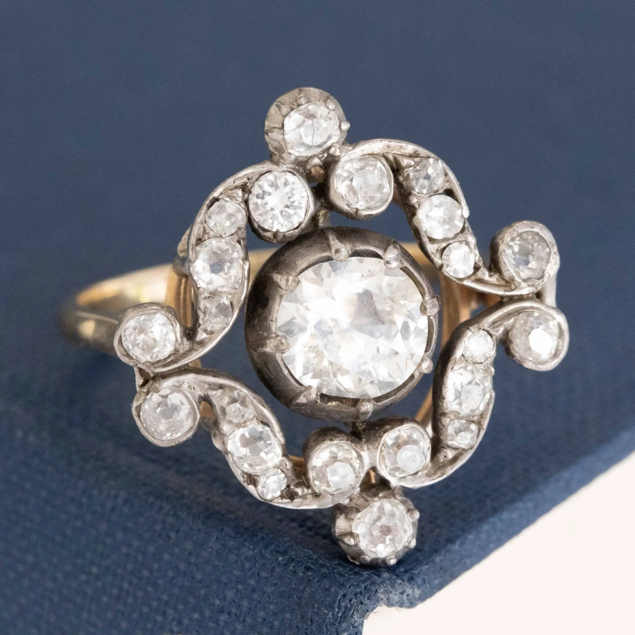 1.72ctw Antique Old Cut Diamond Collet Cluster Ring