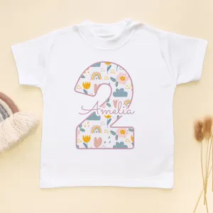 2nd Birthday Boho Rainbow Theme Personalised Toddler & Kids T Shirt