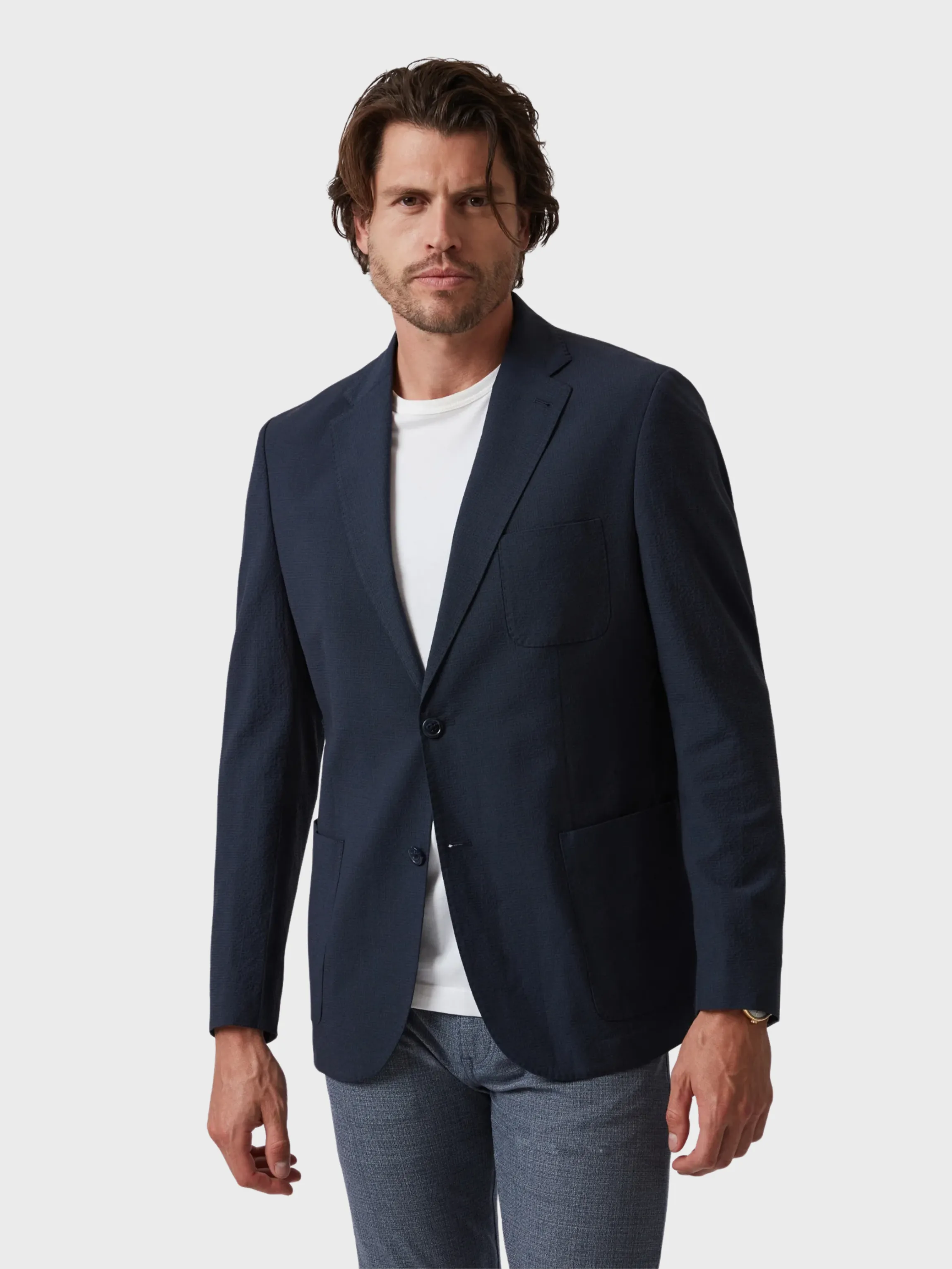 34 Heritage Matteo Seersucker Blazer - Navy