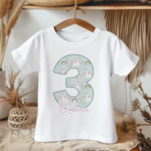3rd Birthday Unicorn Pattern Personalised Toddler & Kids T Shirt