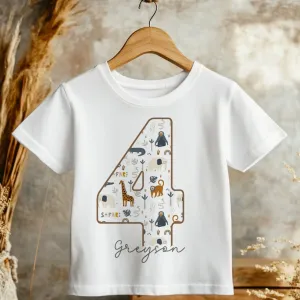 4th Birthday Safari Animals Theme Personalised Kids T Shirt