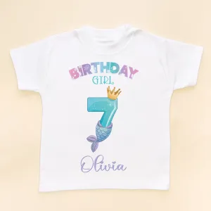 7th Birthday Cute Mermaid Personalised T Shirt