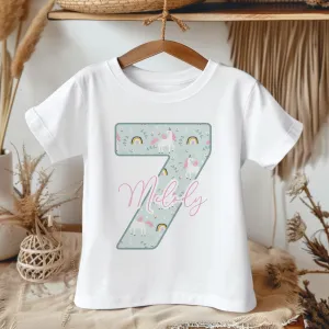 7th Birthday Unicorn Pattern Personalised Kids T Shirt