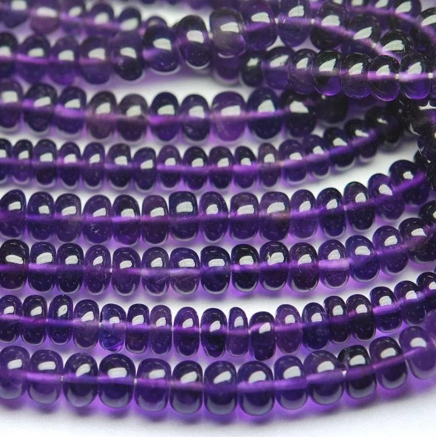 8 Inch Strand,Super Rare Finest Quality Purple Natural African Amethyst Smooth Polished Rondelles 5-5.5mm