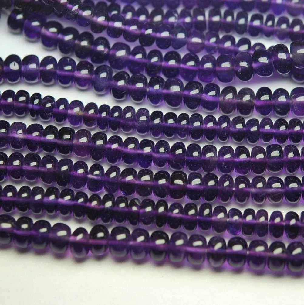 8 Inch Strand,Super Rare Finest Quality Purple Natural African Amethyst Smooth Polished Rondelles 5-5.5mm