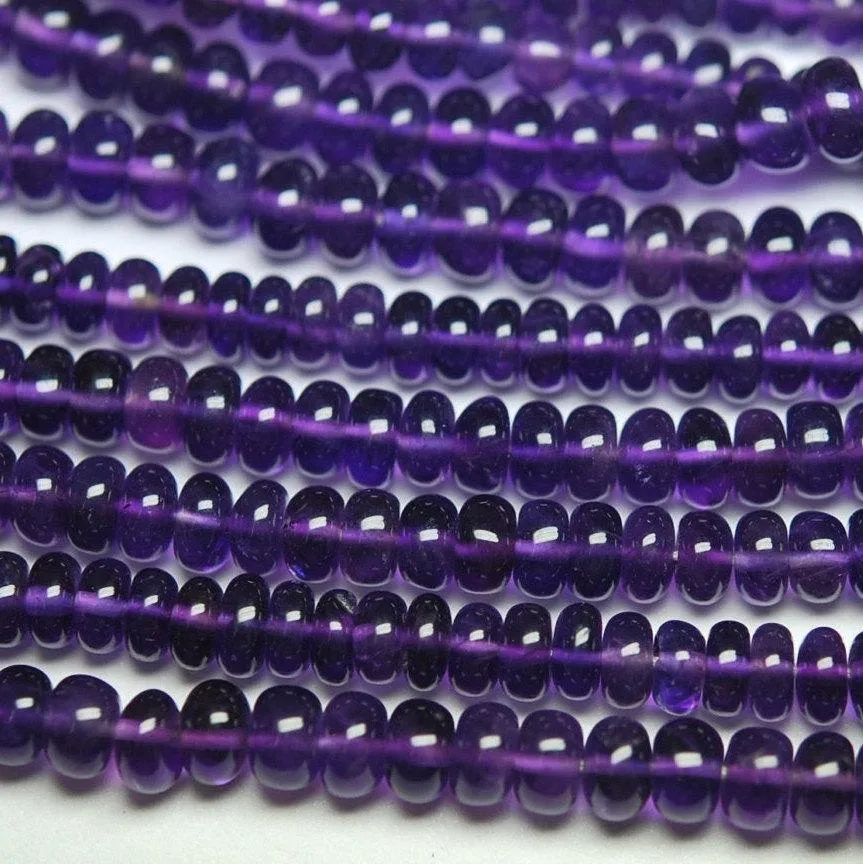 8 Inch Strand,Super Rare Finest Quality Purple Natural African Amethyst Smooth Polished Rondelles 5-5.5mm