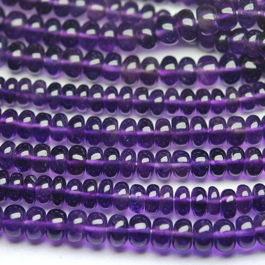 8 Inch Strand,Super Rare Finest Quality Purple Natural African Amethyst Smooth Polished Rondelles 5-5.5mm