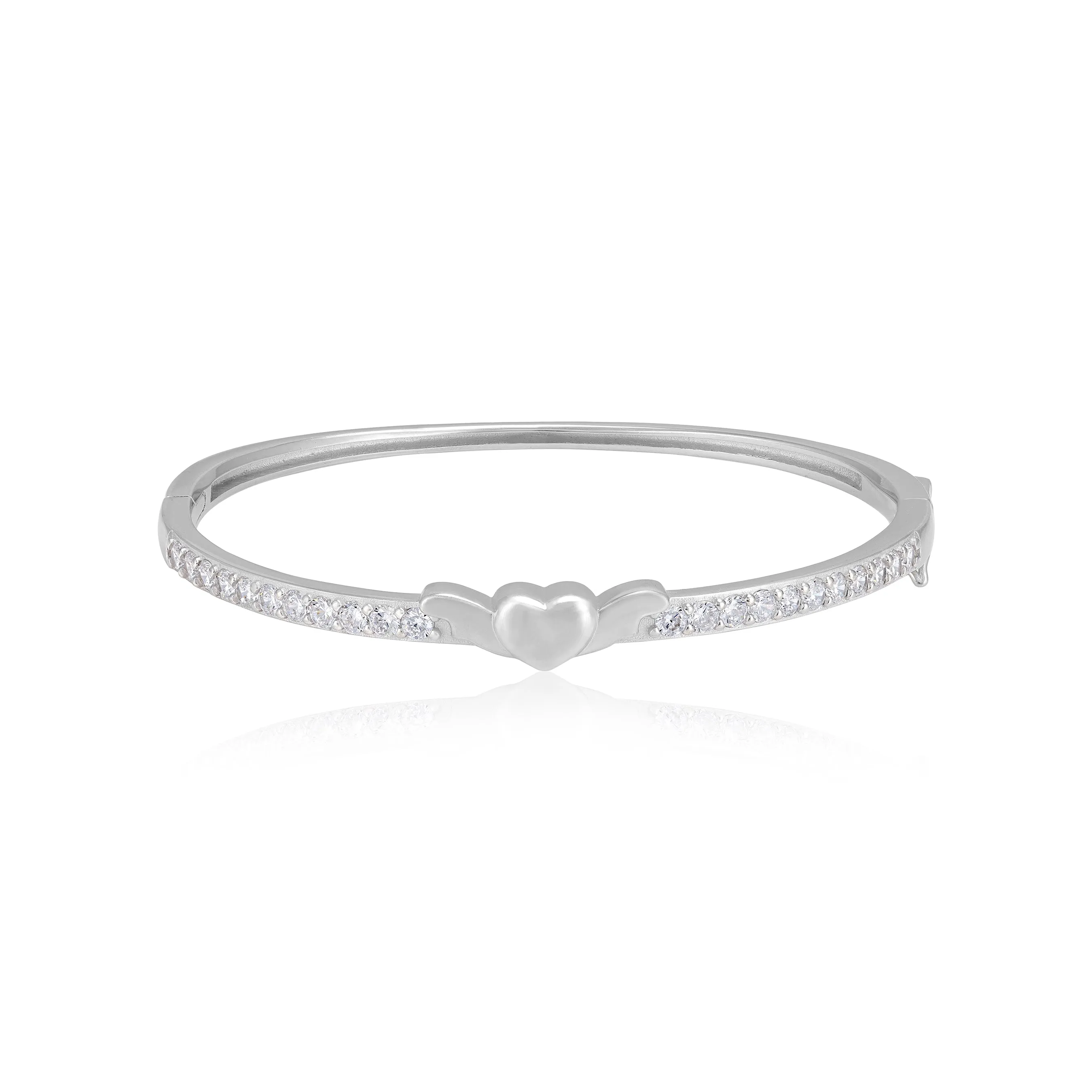 925 Sterling Silver Rhodium Plated Minimal Heart Sparkling Bracelet For Women