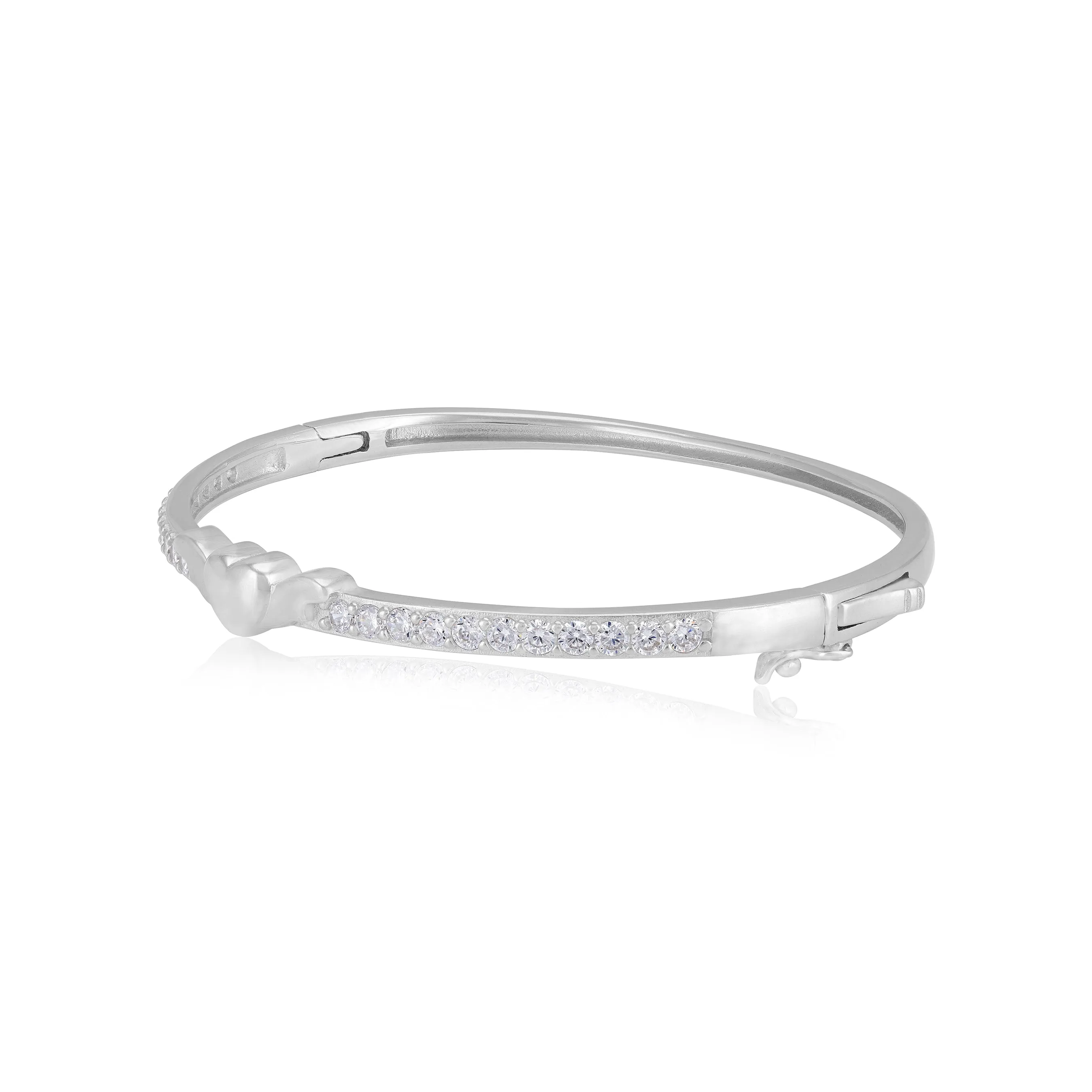 925 Sterling Silver Rhodium Plated Minimal Heart Sparkling Bracelet For Women