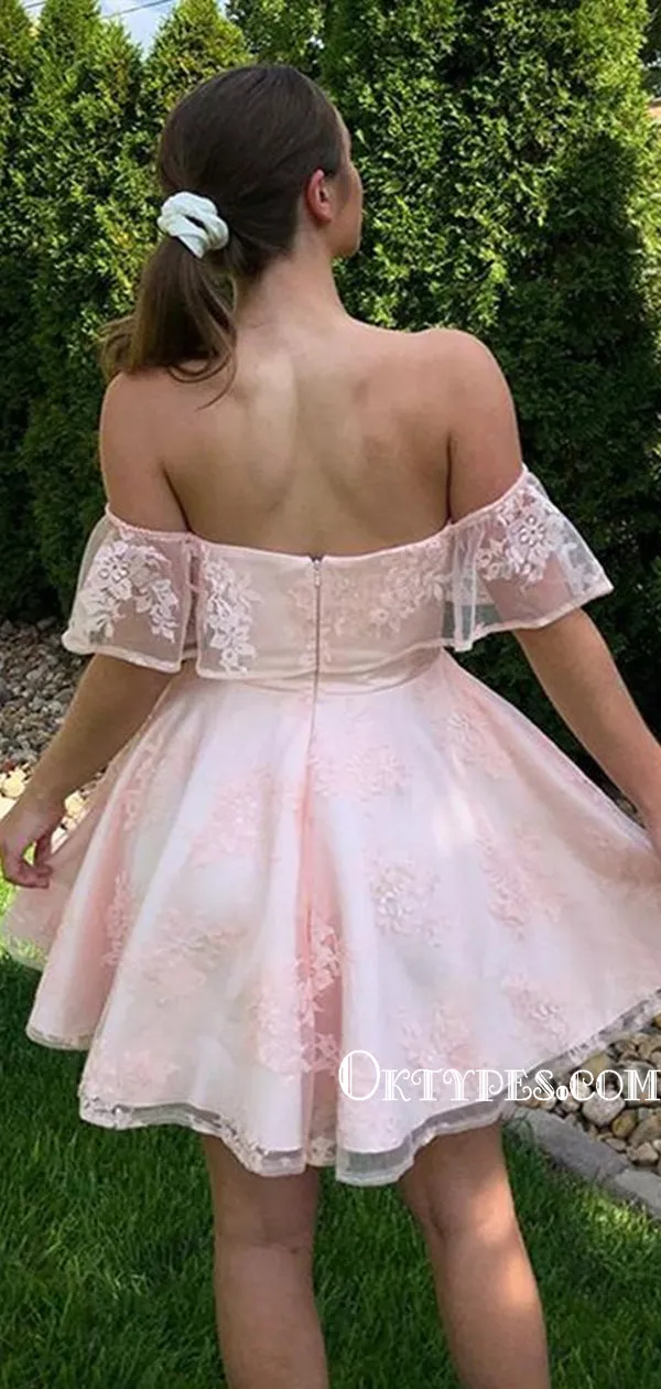 A-line Lace Tulle Simple Short Homecoming Dresses, HDS0061