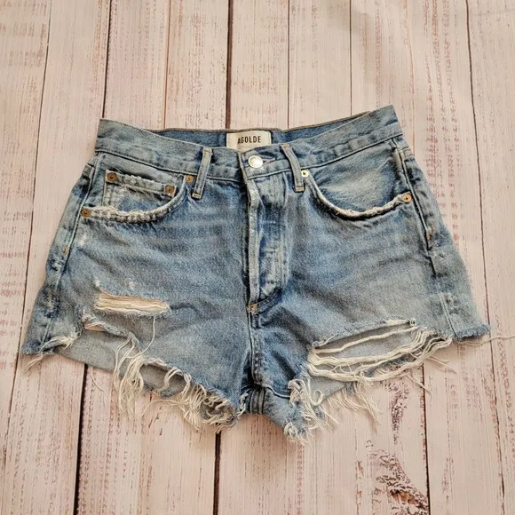 Agolde Parker Vintage Cut Off Distressed Lightwash Shorts Button Fly Women's 25