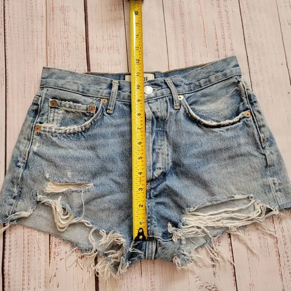 Agolde Parker Vintage Cut Off Distressed Lightwash Shorts Button Fly Women's 25