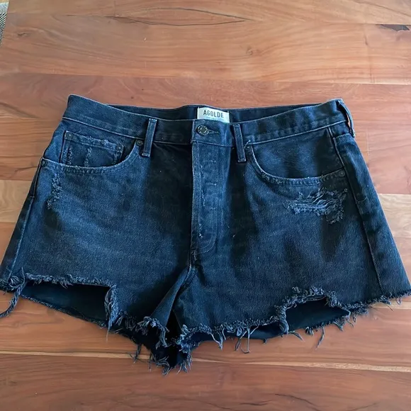 AGOLDE Parker vintage loose fit black denim shorts