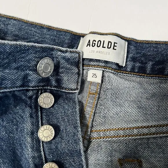 Agolde Sz 25 Parker Vintage Denim Shorts Cut Off Button Fly in Lowkey Blue