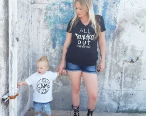 All Touched Out and Cling Game Strong Mommy and Me Matching Tee Set