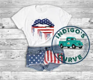 American Dripping Biting Lip Patriotic Short Sleeve Tee
