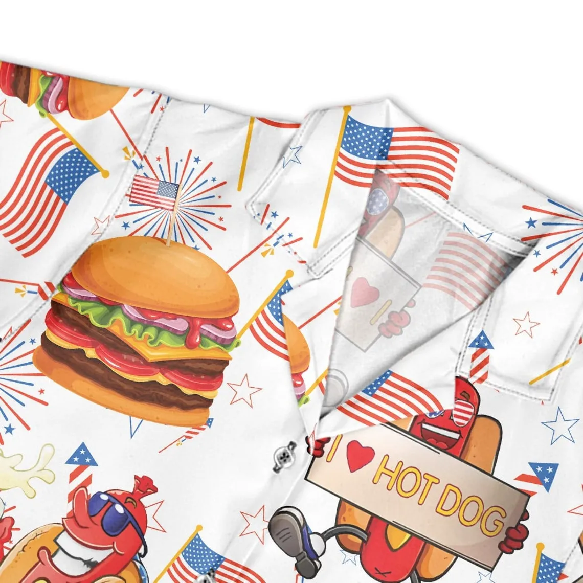 American Hot Dog Burger Hawaiian Shirt Party in the USA Patriotic BBQ Shirt Happy 4th of July Hawaiian Shirt Independence Day Aloha Shirt