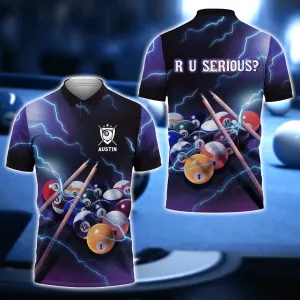 Austin - R U SERIOUS Team Billiard 8 Ball Thunder Lightning 3D Shirt - QB95