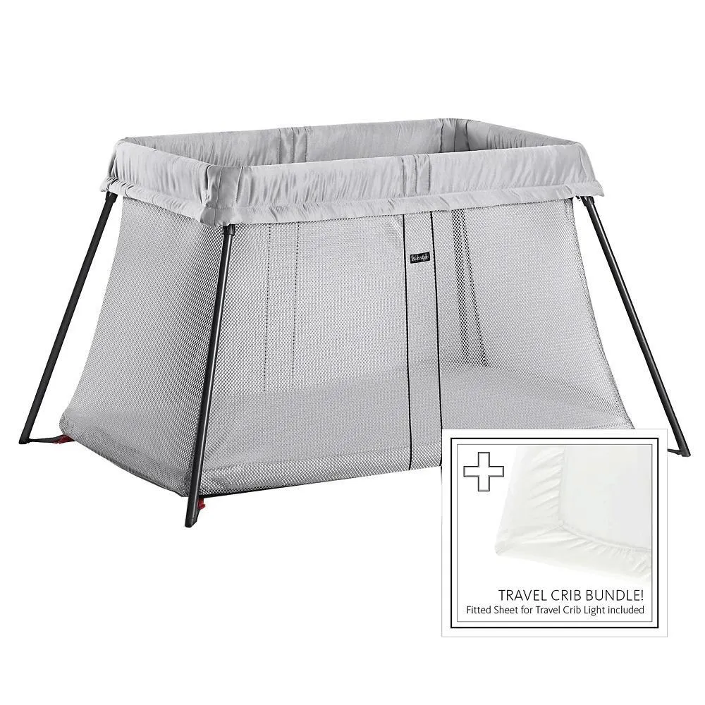 Baby Bjorn Play Yard Light Bundle with Fitted Sheet (Silver Mesh)