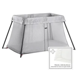 Baby Bjorn Play Yard Light Bundle with Fitted Sheet (Silver Mesh)