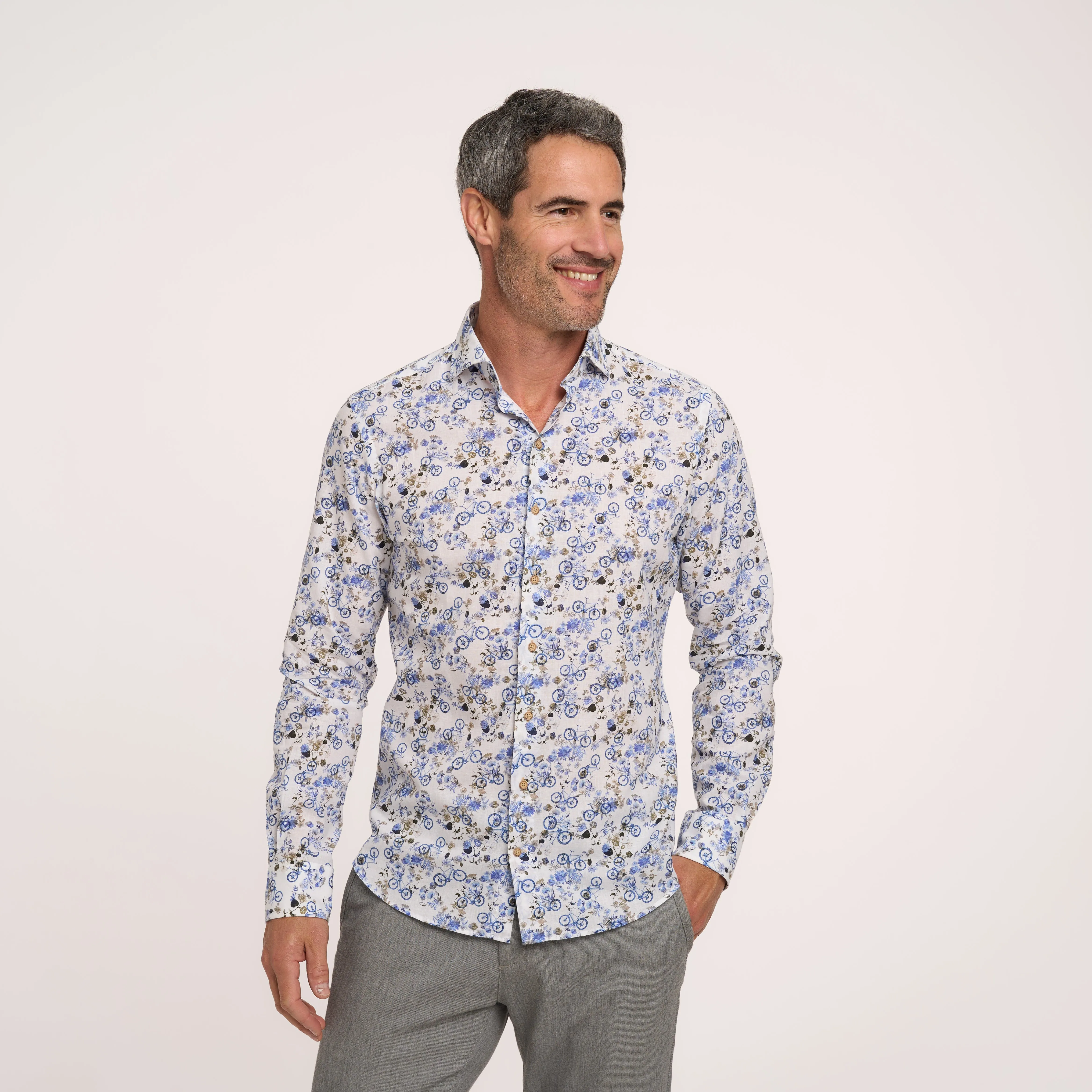 Bicycle print linen shirt