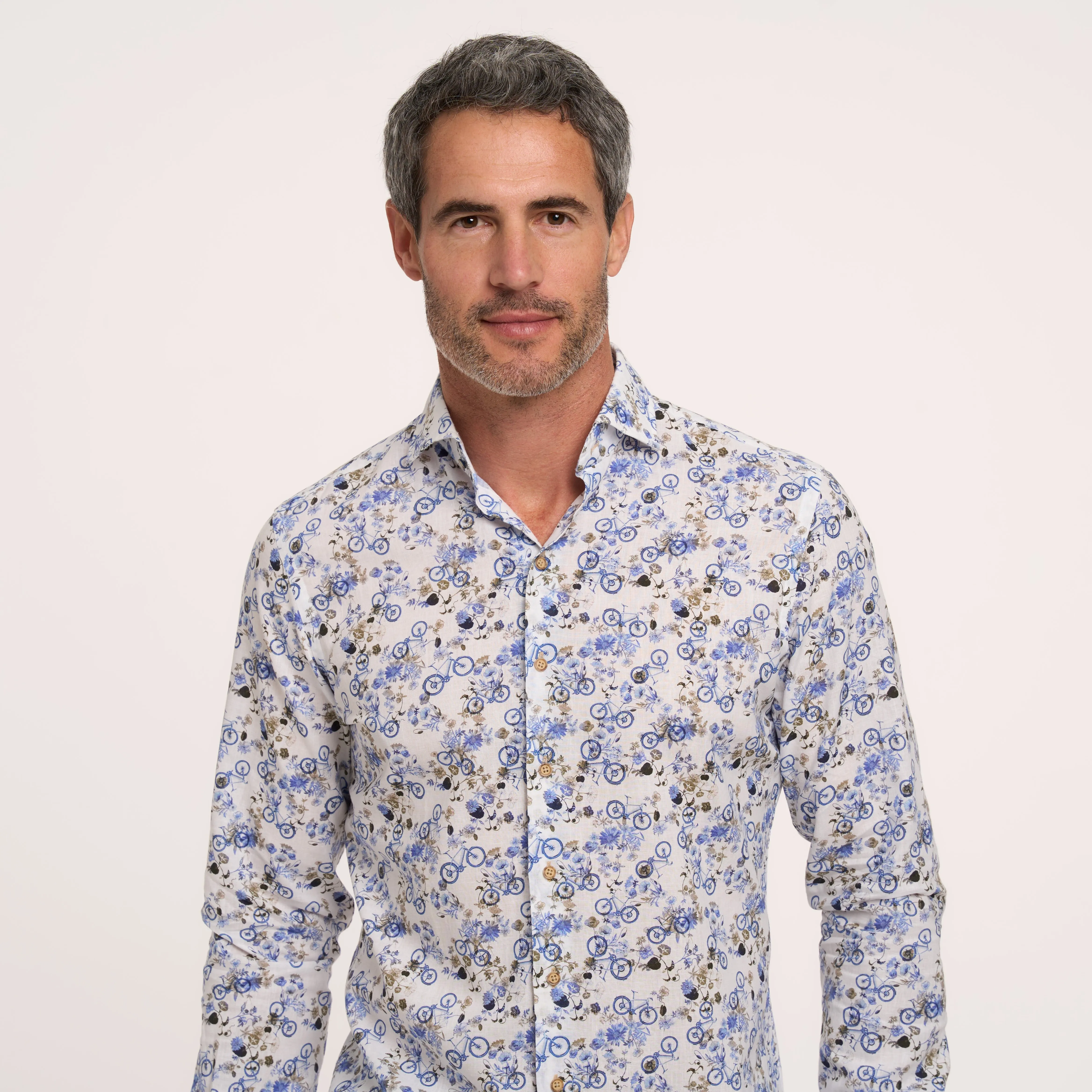 Bicycle print linen shirt