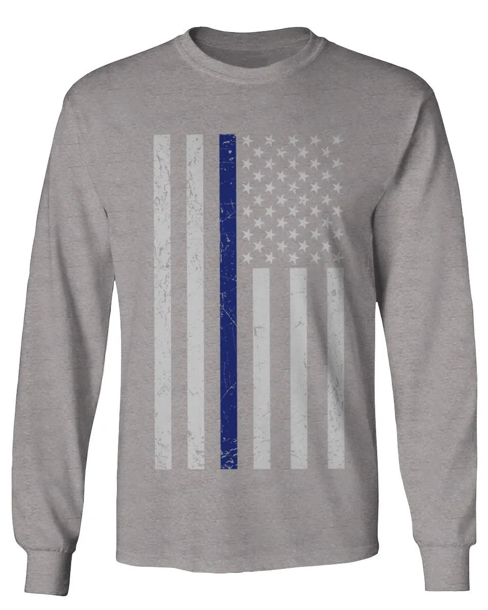 Big Flag USA American Police Support Blue Lives Matter Thin Line mens Long sleeve t shirt