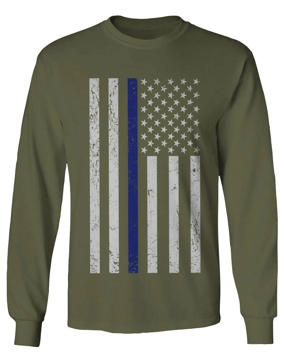 Big Flag USA American Police Support Blue Lives Matter Thin Line mens Long sleeve t shirt