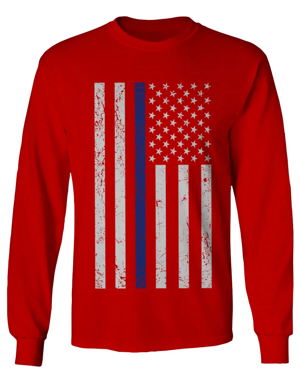 Big Flag USA American Police Support Blue Lives Matter Thin Line mens Long sleeve t shirt