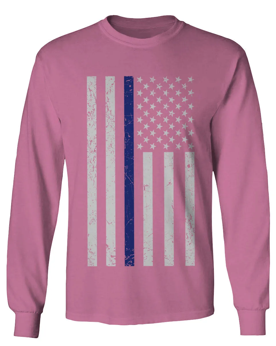 Big Flag USA American Police Support Blue Lives Matter Thin Line mens Long sleeve t shirt