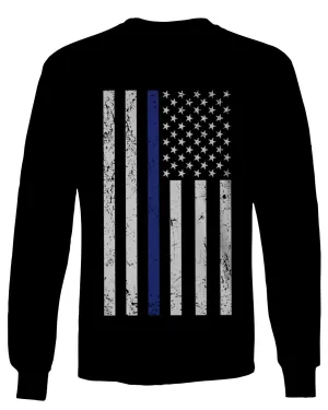 Big Flag USA American Police Support Blue Lives Matter Thin Line mens Long sleeve t shirt