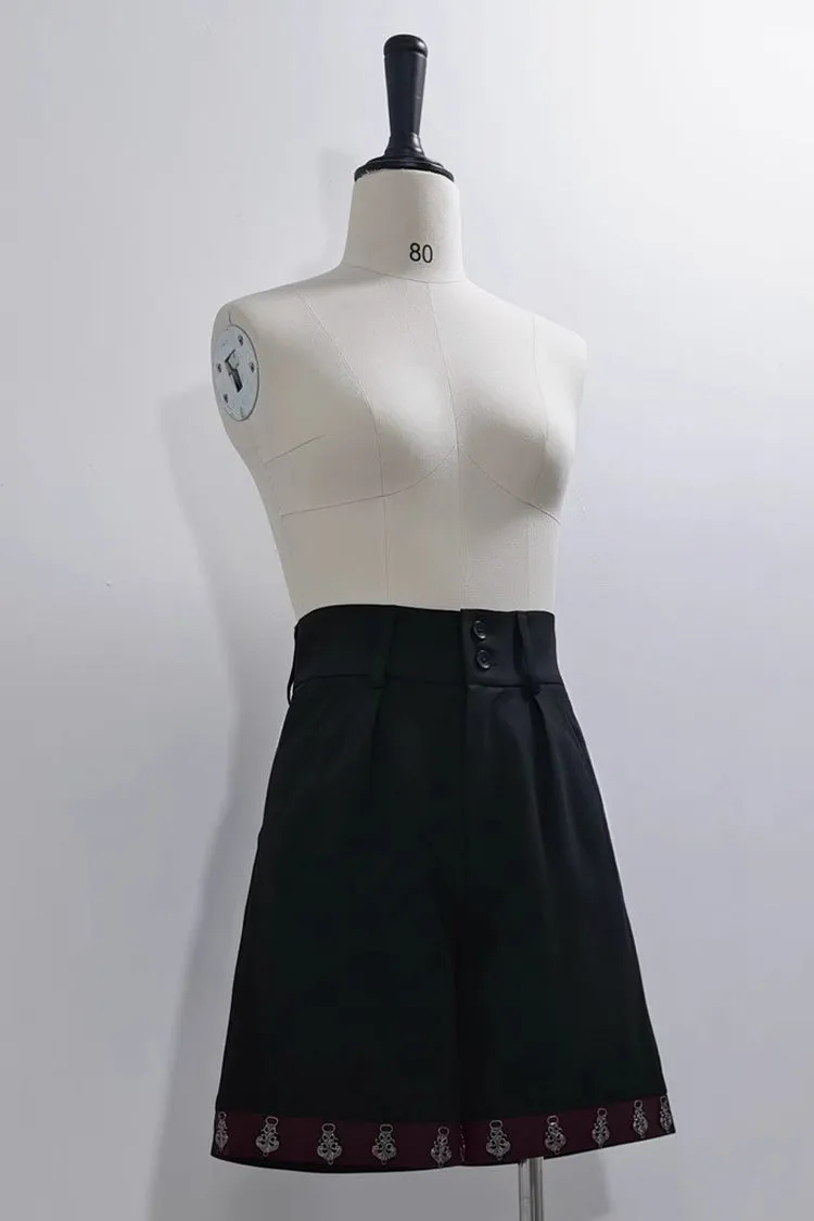 Black Print Slim Gothic Vintage Prince Ouji Lolita Shorts