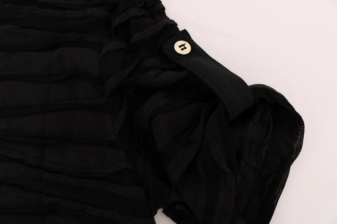 Black Stretch Ruffled T-Shirt