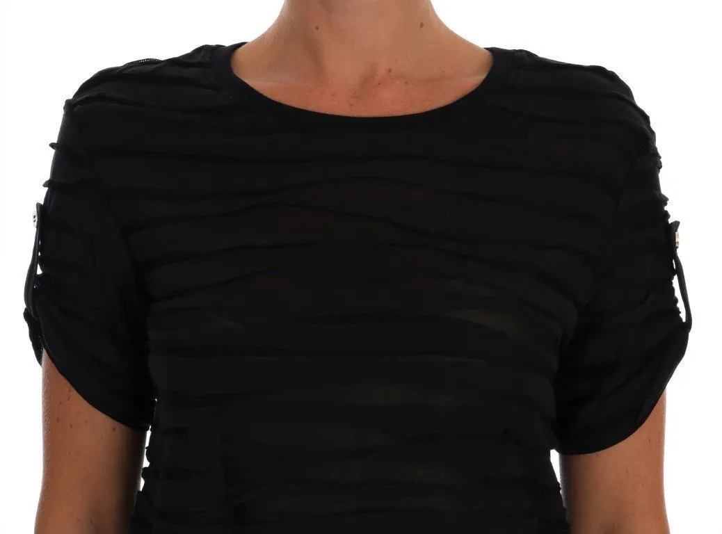 Black Stretch Ruffled T-Shirt