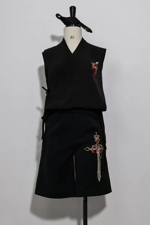 Black Vintage Night Command Rose Thorns Embroidery Ouji Lolita Shorts