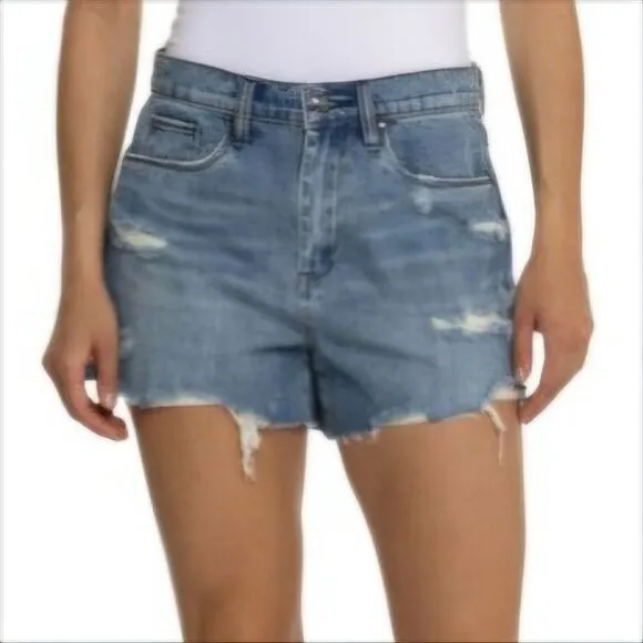 Blank NYC The Barrow Distressed Top Notch Vintage High Rise Denim Shorts NWT