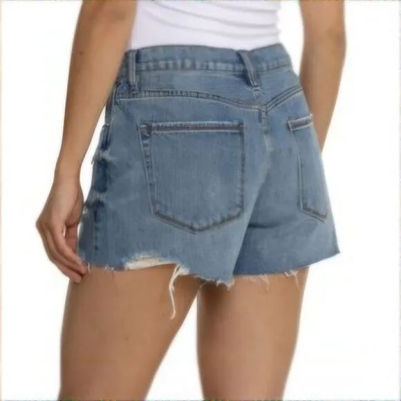 Blank NYC The Barrow Distressed Top Notch Vintage High Rise Denim Shorts NWT