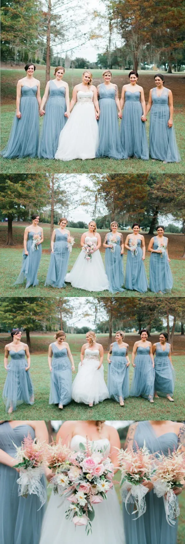 Blue Grey Cheap Long Tulle Mismatched Convertible Bridesmaid Dresses, WG250
