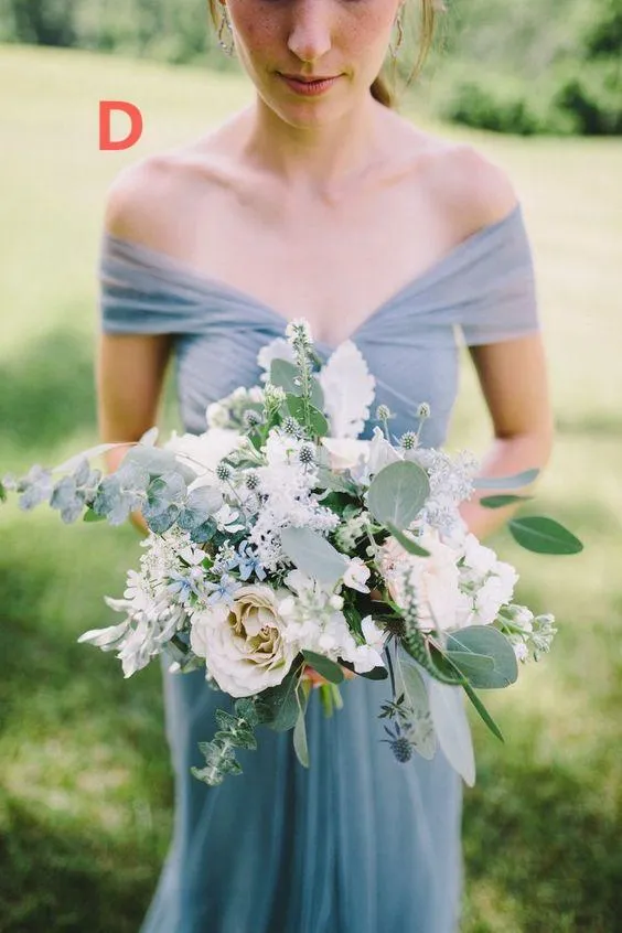 Blue Grey Cheap Long Tulle Mismatched Convertible Bridesmaid Dresses, WG250