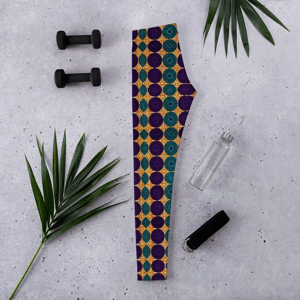 Blue Purple Circle African Print Leggings