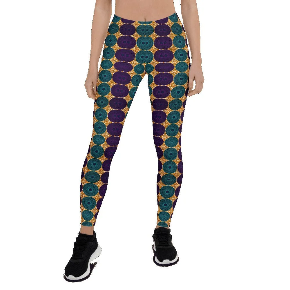 Blue Purple Circle African Print Leggings