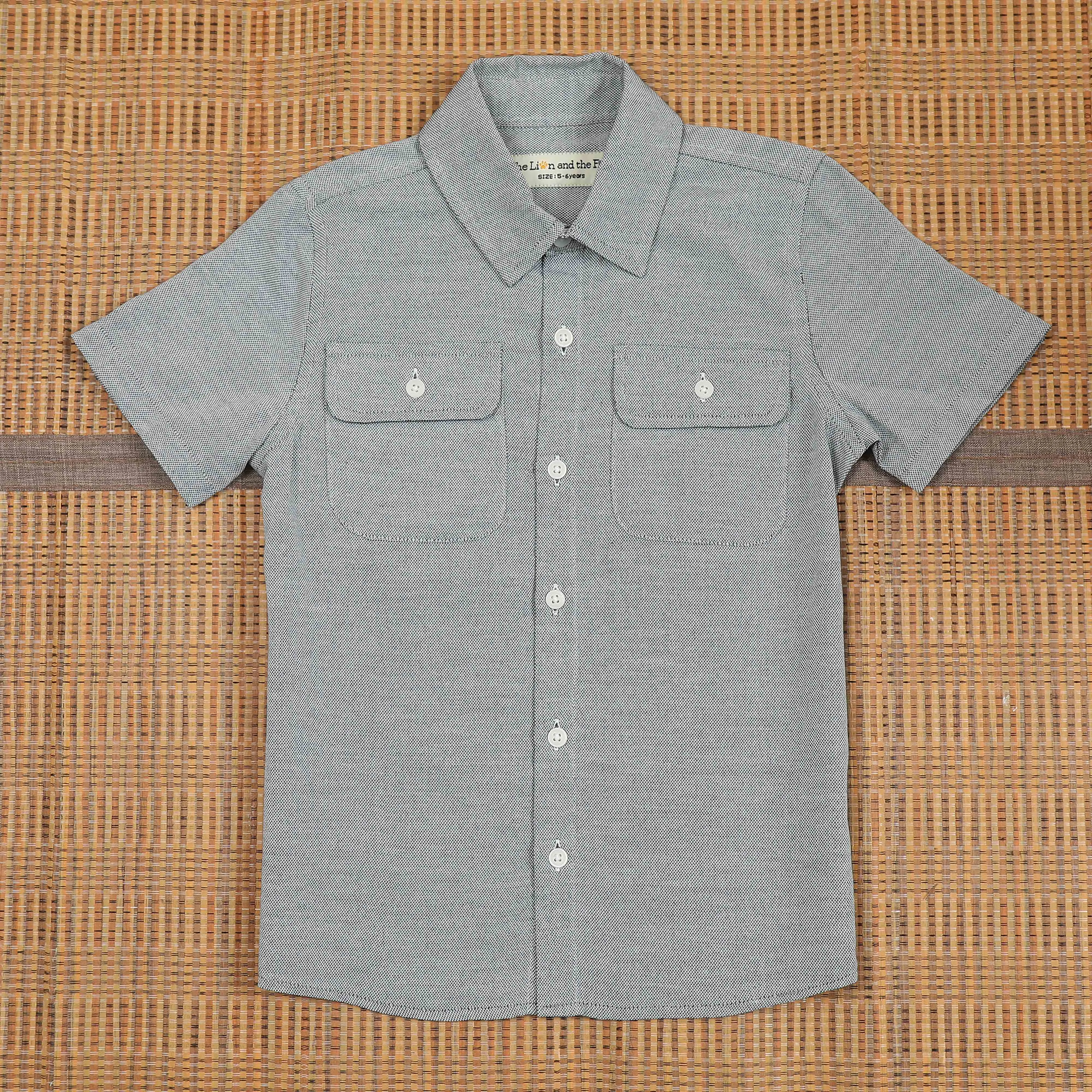 Boys Double Pocket Solid Shirt Metal Grey