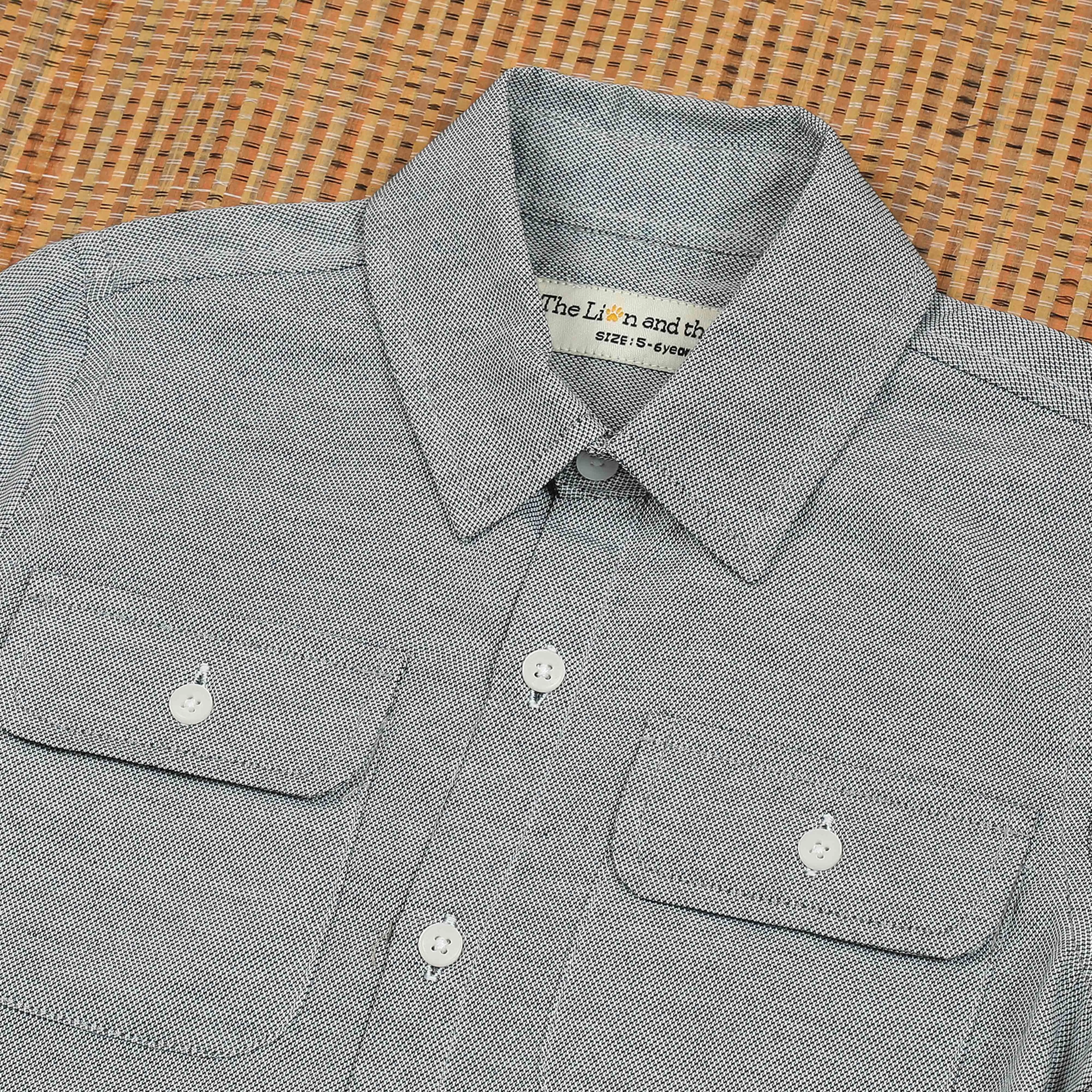 Boys Double Pocket Solid Shirt Metal Grey