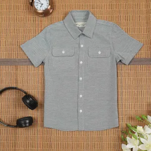 Boys Double Pocket Solid Shirt Metal Grey