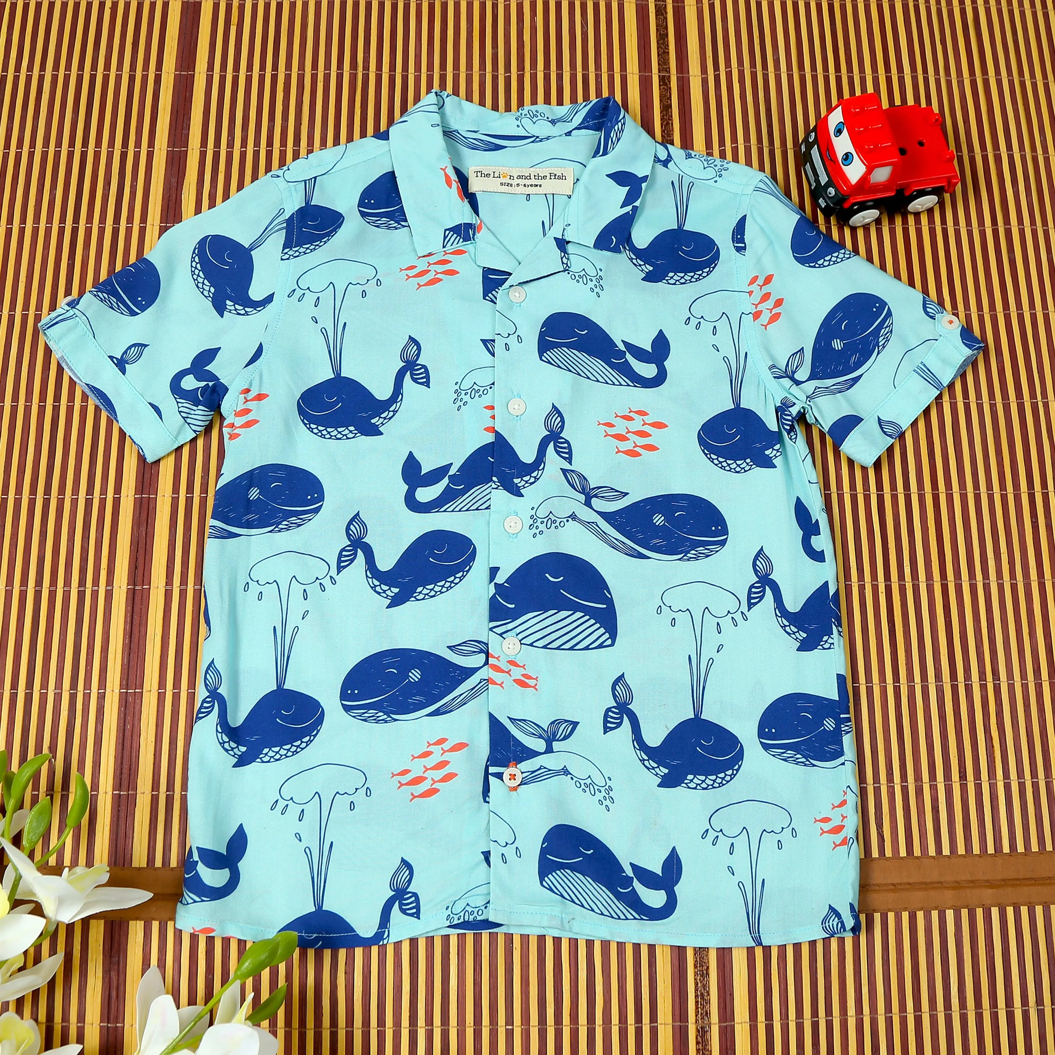 Boys Fish Printed Shirt Light Turquoise
