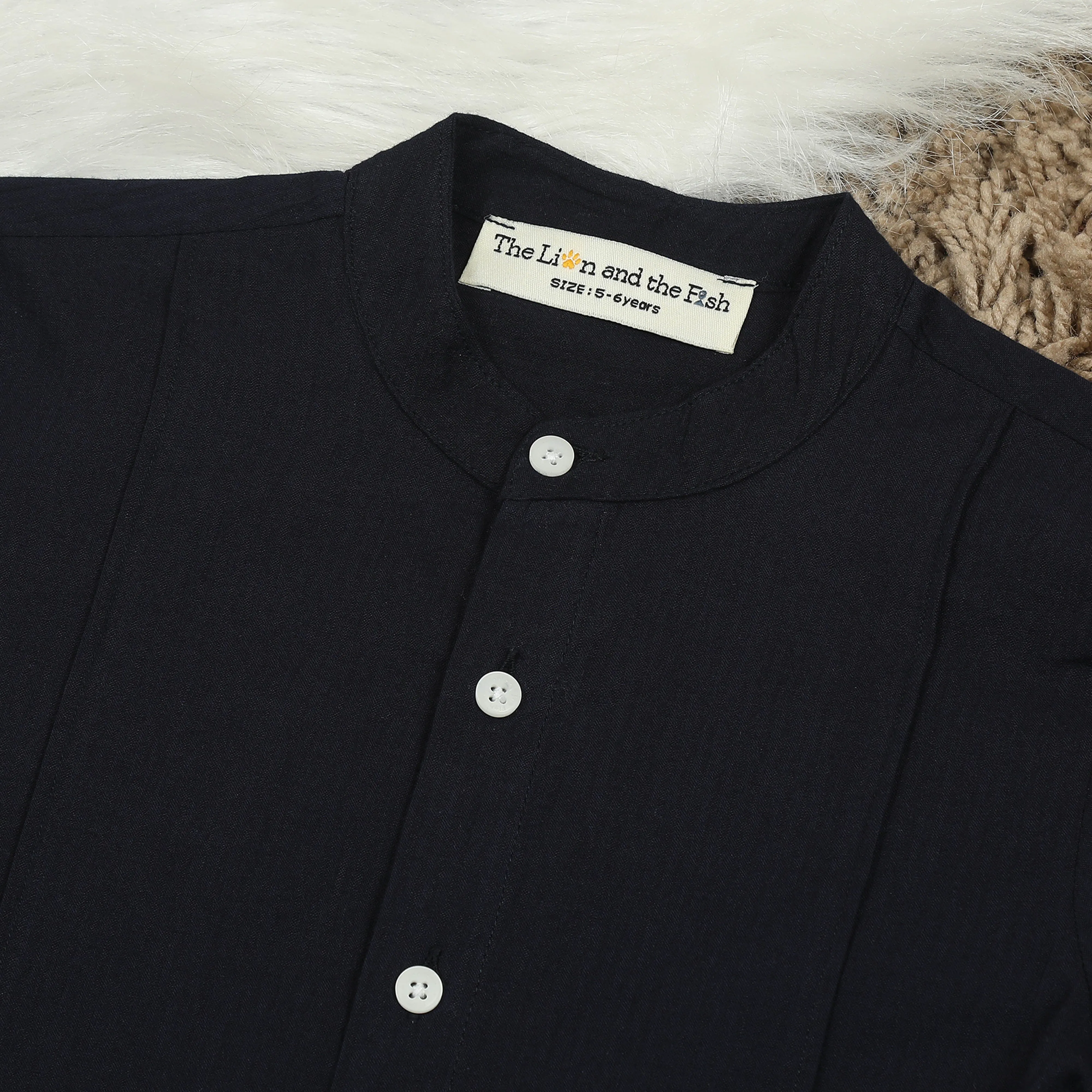 Boys Mandarin Collar Sleeve Tab Shirt Pantone Navy