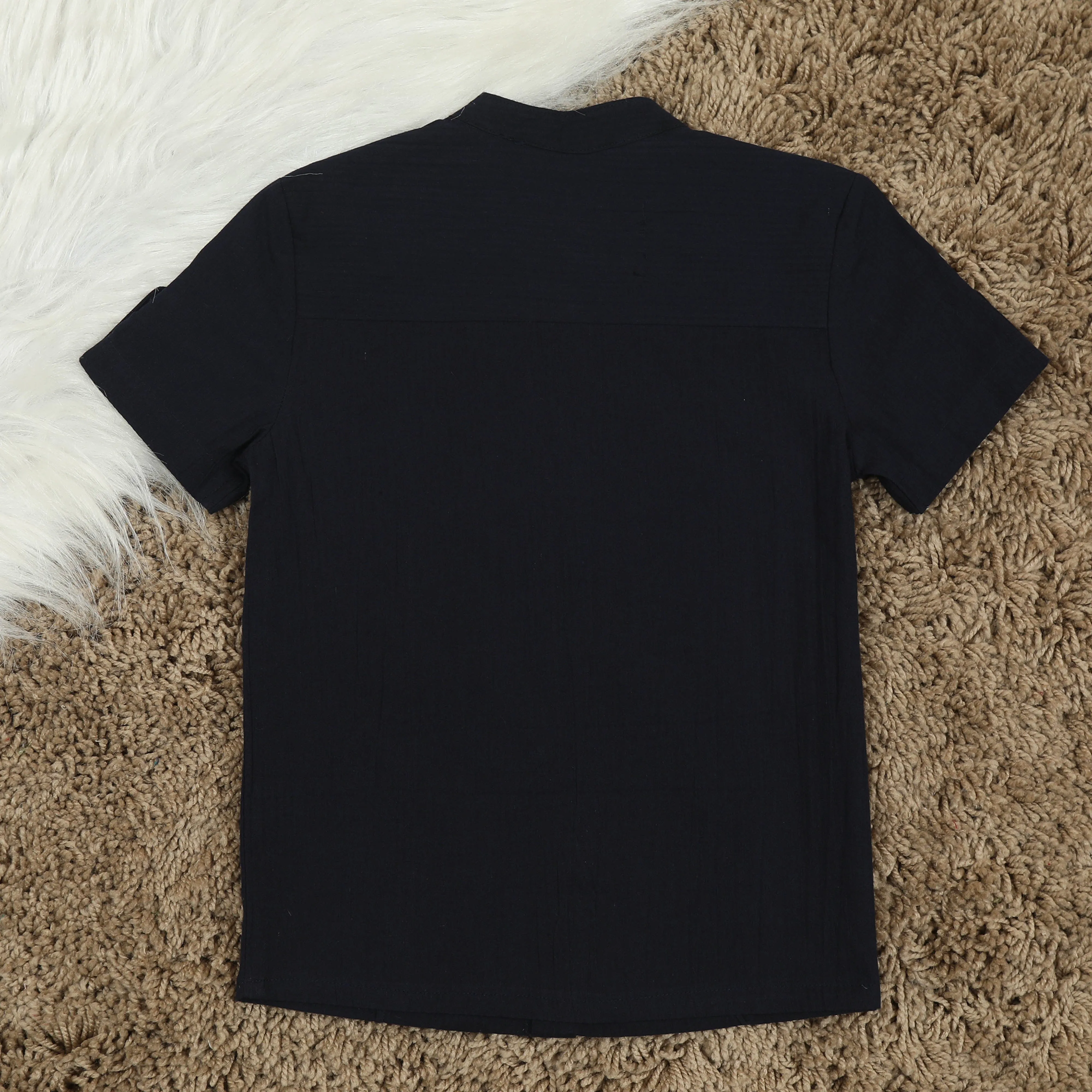 Boys Mandarin Collar Sleeve Tab Shirt Pantone Navy