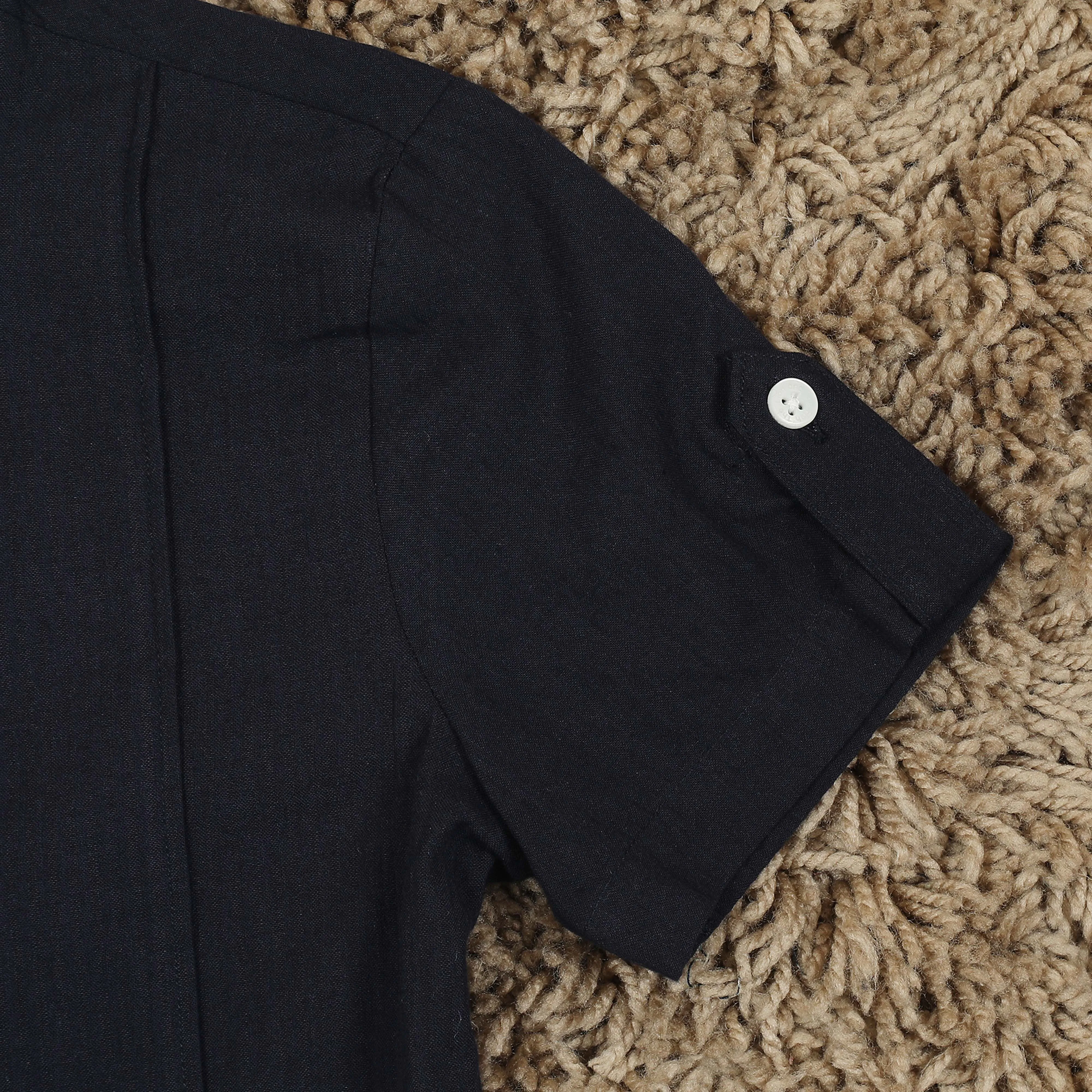 Boys Mandarin Collar Sleeve Tab Shirt Pantone Navy